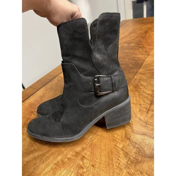 Donald J Pliner Women’s 8.5 Donata Cowboy Boot Distressed Suede Leather Black - Picture 2 of 11